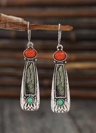Серьги в бохо ретро стиле со вставками