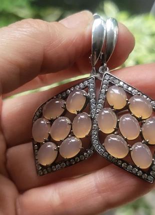 Срібні сережки підвіски з натуральним камінням-рожевий кварц