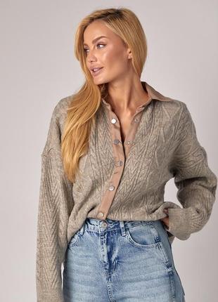 Жіночий в'язаний кардиган на кнопках з коміром