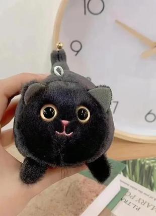 Плюшевая игрушка брелок котик с крутящимся хвостом черный