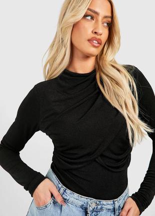 Боди черный боди на запах с стрингами boohoo
