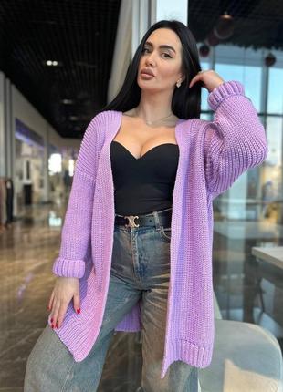 Женский кардиган теплый удлиненный без застежек, кофта-накидка оверсайз, туника из полушерсти, молочный, пудровый, синий, сиреневый, черный, серый
