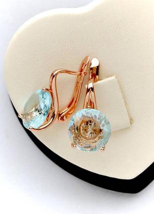Позолоченные серьги голубые камни медицинское золото позолоченное серьги голубые камны медзолото