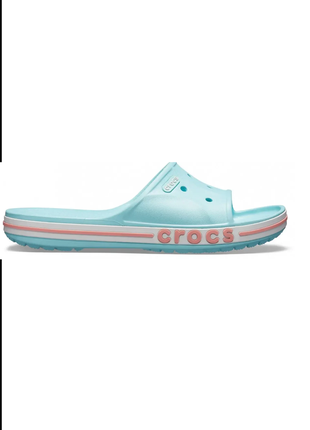Женские кроксы шлепанцы crocs bayband slide ice blue/melon