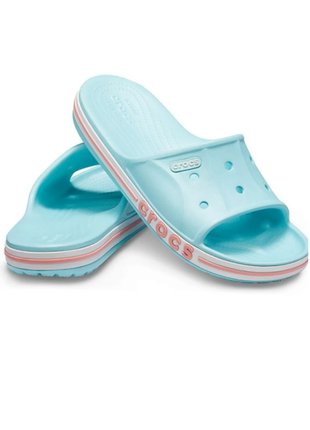 Женские кроксы шлепанцы crocs bayband slide ice blue/melon2 фото