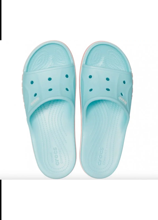 Женские кроксы шлепанцы crocs bayband slide ice blue/melon3 фото
