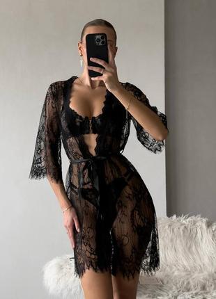 Прозорий мереживний халат