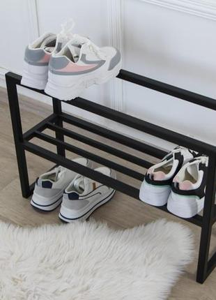 Взуттєва дворівнева поличка в передпокій, металева підставка 70х20х44 см