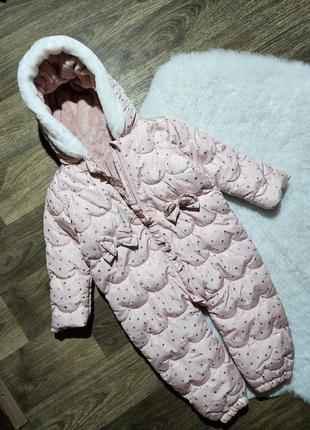 Невероятно красивый розовый детский теплый комбинезон демисезонный на девушку 12-18 мес,1 -1.5 лет