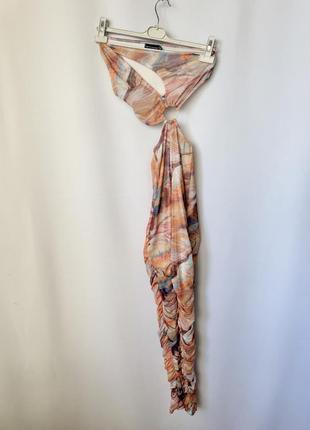 Plt интересный комбинезон с кольцом ассиметричный с вырезом жатый по фигуре сетка бежевый мятный принт мрамор2 фото