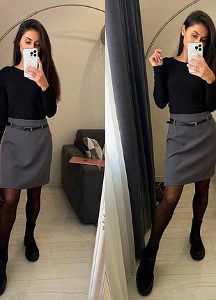 Юбка женская базовая с поясом ремешком прямая короткая средняя юбка бордовая черная серая