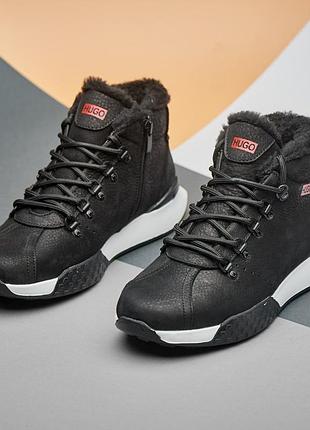 Стильные ботинки мужские черные из натуральной кожи, зимние спортивные ботинки hugo 77