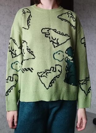 Свитер зеленый с принтом 3