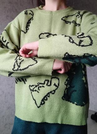 Свитер зеленый с принтом 5