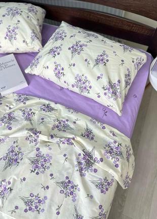 Комплект постільної білизни бузковий з квітами