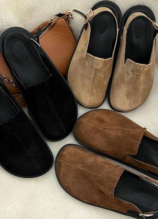 Женские замшевые клоги сабо шоколадного цвета тапочки шоколад коричневые