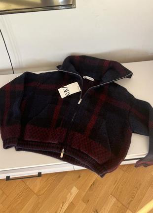 Трикотажный кардиган в клетку зара zara куртка кардиган