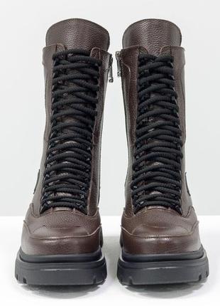 Кожаные коричневые ботинки берцы на утолщенной подошве осень-зима3 фото