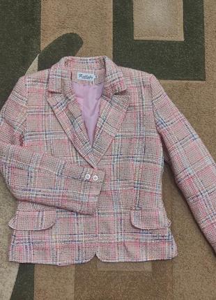 Піджак пиджак блейзер жакет жіночий кардиган рожевий твідовий твидовый с,м розмір 42,44