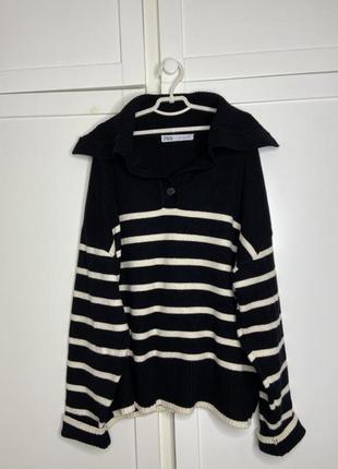 Светр у смужку смугастий оверсайз светр джемпер кофта водолазка, смугаста, водолазка, кофта оригінал із коміром зара