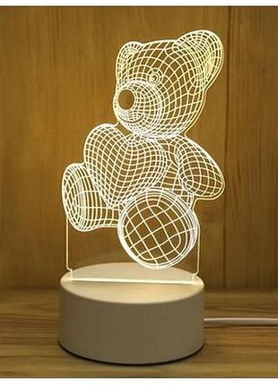 Ночник светильник 3d детский мишка с пульто