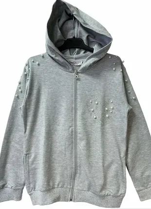 Спортивна кофта для дівчинки на блискавці 146-152 см сіра туреччина