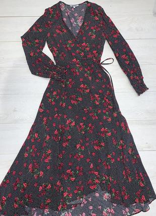 Длинное платье платье платье на запах в квточный принт m