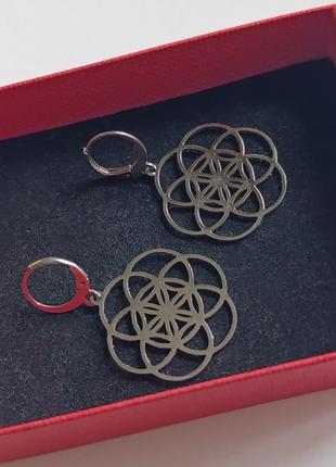 Серьги цветок жизни (сталь) d=26мм