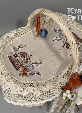 Лляна серветка на кошик (46*30 см) “пасхальна квіткова корзинка” - se-182