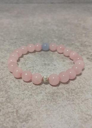 Браслет из розового кварца и аквамарина 🩵