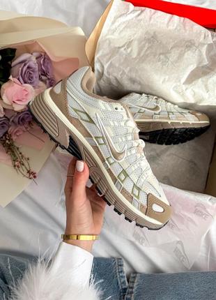 Стильные женские кроссовки nike p-6000 beige brown бежевые