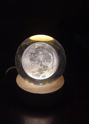 Светодиодный 3d ночник хрустальный шар "месяц", от usb / декоративный светильник ночник / детский ночник