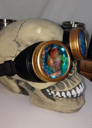 Очки для косплея стимпанк маскарадные черные с линзами-калейдоскоп+подарок