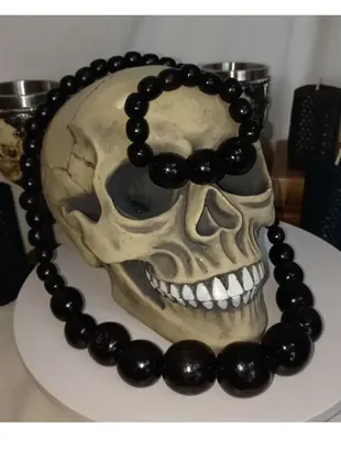 Набір прикрас намиста та браслет чорний кардинал у подарунковій упаковці+ подарунок