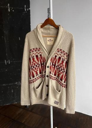 Hollister mens knitted aztec niet long sleeve cardigan sweater чоловічий кардиган, светр