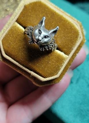 Каблучка срібний кіт каракал рись мейкун кішка серебряная кошка рысь