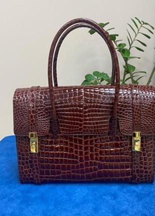 Сумка из аллигатора, кожаная сумка, сумка из крокодила, сумка винтаж, винтажная сумка, эксклюзивная сумка, сумка италия6 фото