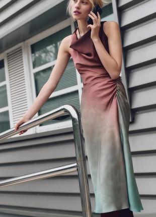 Атласное платье средней длины с принтом тай-дай 9232/234 zara м