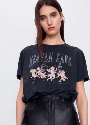 Женская футболка zara размер s графитового цвета heaven gang