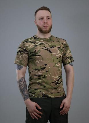 Військова футболка хб мультикам, армійська камуфляжна бавовняна футболка мультикам зсу