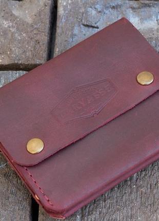 Кожаный мини кошелек “sheffield” бордо.1 фото