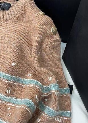 Свитер кашемир беж серо голубой 4