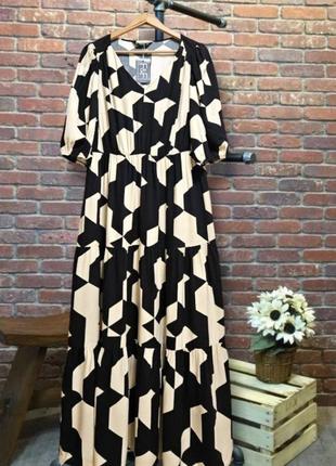 Плаття довге натуральне (віскоза) геометричний принт f&f