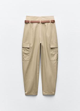 Брюки карго paperbag с ремнем 3455/892 zara м2 фото