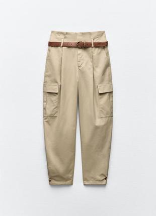 Брюки карго paperbag с ремнем 3455/892 zara м8 фото