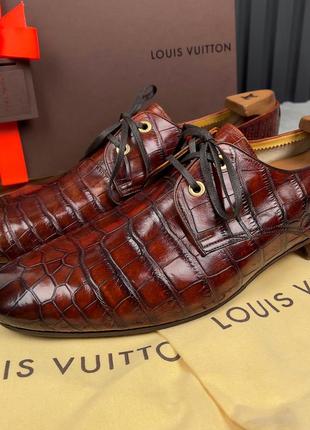 Louis vuitton derby lace up alligator crocodile мужские туфли оригинал 45 eur
