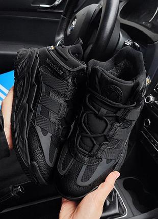Зимние кроссовки adidas niteball black черные (мех)