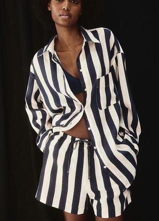 Лляна сорочка оверсайз у смужку h&m