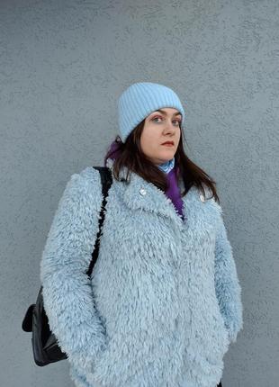 Шубка тедди голубая