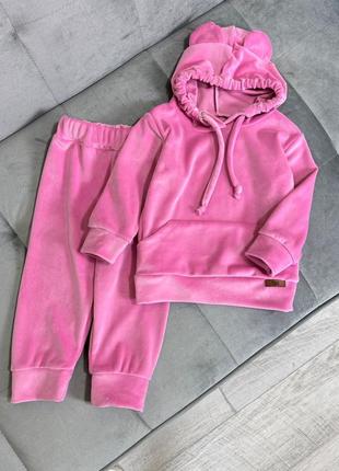 Костюм ведмедик, велюровий, яскраво рожевий